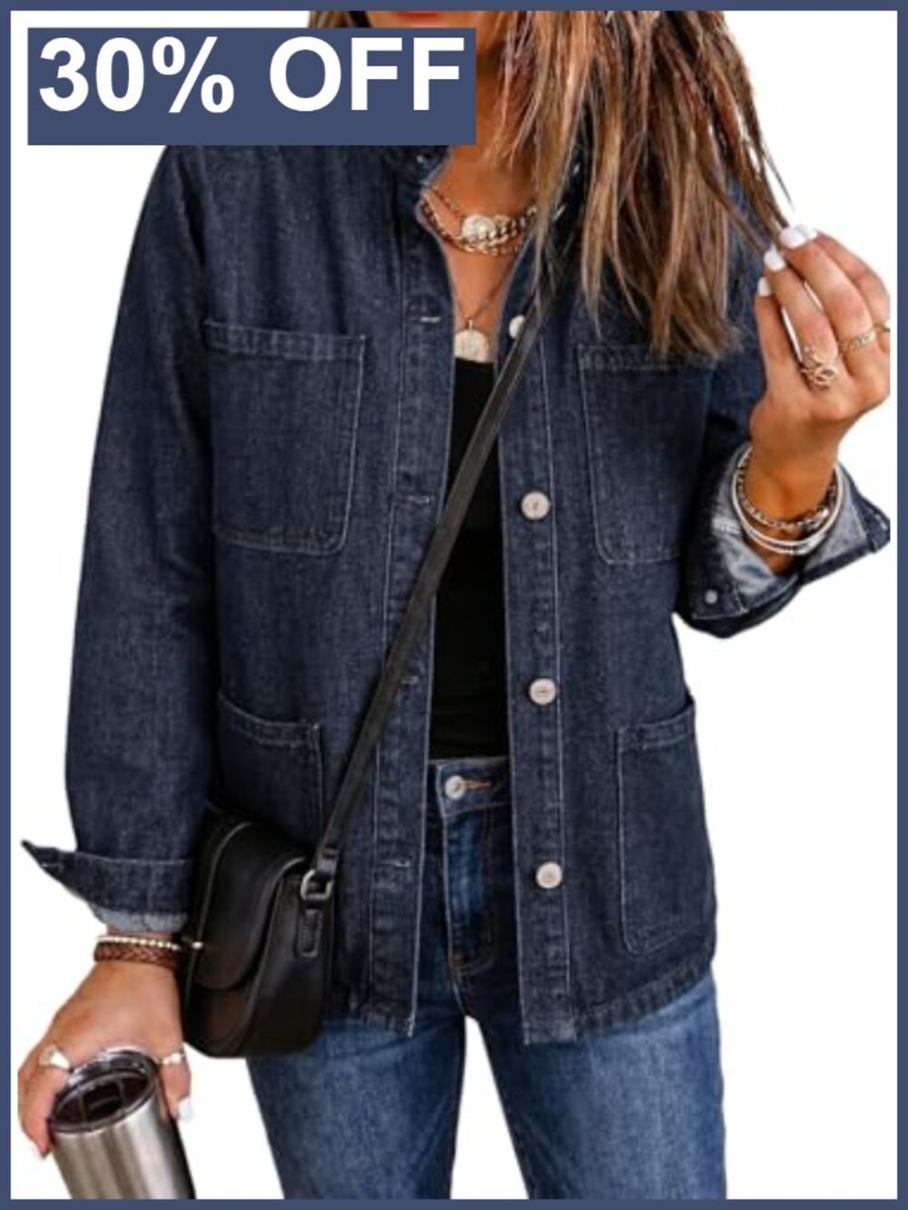 Womens Oversized Cropped Denim Jacket Ruffle Button Down Casual